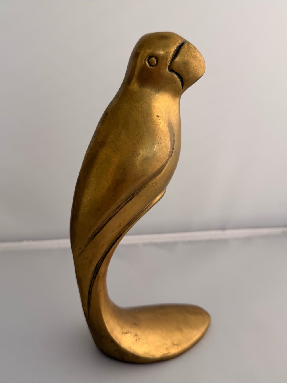 Vintage MCM Solid Brass Parrot Figurine Bookend Decor Art Deco 8"